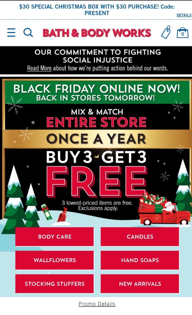 BOGO strategy: Black Friday Example from Bath and Body Works