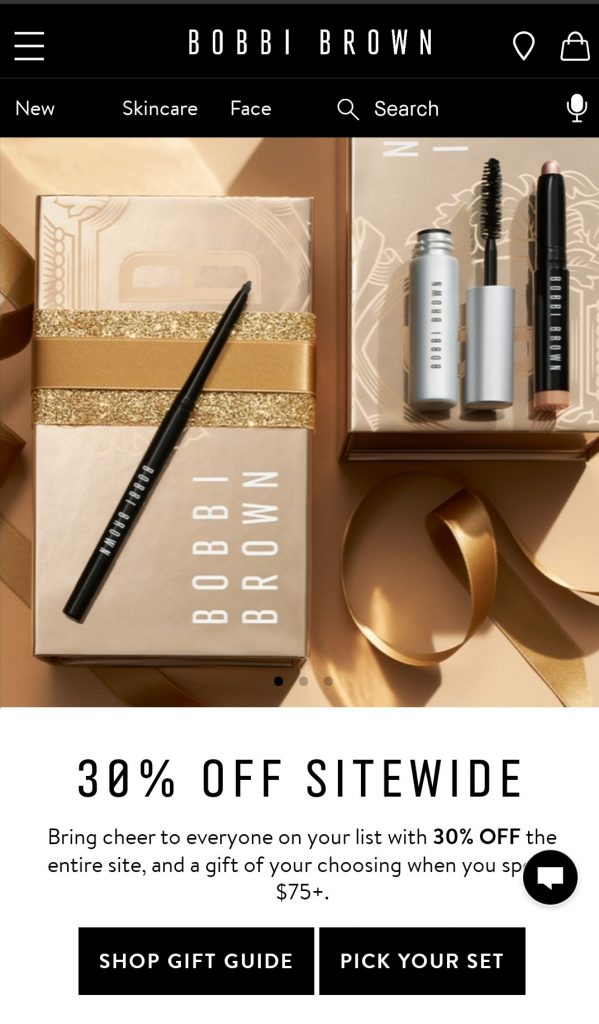 Offer free gift with purchase - Black Friday Example from Bobbi Brown